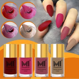 MI FASHION Set of 4 Velvet Matte Long Lasting Nail Polish - 9.9 ml Each-34