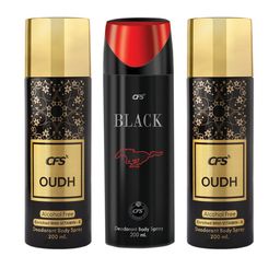 CFS Set Of 3 Black & Oudh Deodorant Body Spray - 200ml Each image 1