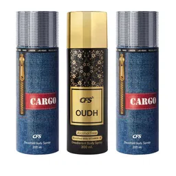CFS Set of 3 Deodorant Body Spray 200 ml each - 2 Cargo Blue & 1 Oudh Black image 2