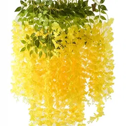 WELL ART GALLERY Yellow 6 Pieces Wisteria Hanging Artificial Flower-69