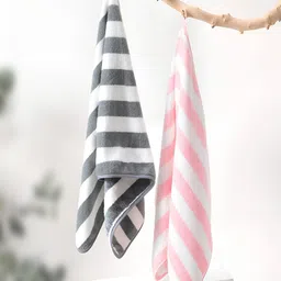 Kuber Industries Pink & grey 2 Pcs 280 GSM Striped Hand Towels-46