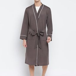 La Intimo Men Grey Solid Bath Robe-image-14
