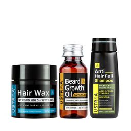 Ustraa Black Set Of Anti-Hairfall Shampoo With Beard Growth Oil & Hair Wax-18