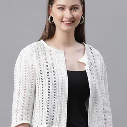 UnaOne Self Design Open Front Cotton Shrug-17