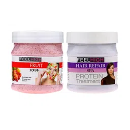 FEELHIGH Set of Fruit Scrub & Protein Treatment Hair Repair Spa - 500 ml Each-18
