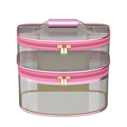 Kuber Industries Pink D Shape-Design Dual Layer Makeup Bag With Handle image 3