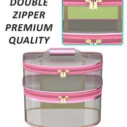 Kuber Industries Pink D Shape-Design Dual Layer Makeup Bag With Handle image 4