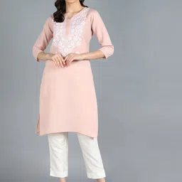 TOP N THREAD Floral Embroidered Yoke Design Chikankari Cotton Straight Kurta-image-62
