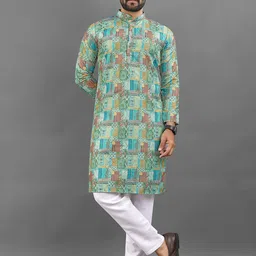 CHARLOTTE GRACIOUS Men Ethnic Motifs Printed Sequinned Floral Kurta-picture-16