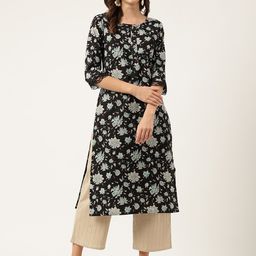 Divena Floral Printed Lace Detail Cotton Kurta-30