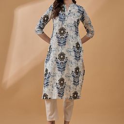 all about you Floral Printed Mandarin Collar Straight Kurta-55