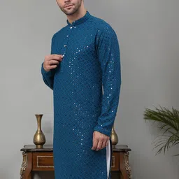 Jompers Floral Embroidered Sequinned Pure Cotton Straight Kurta-image-96