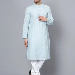 Latest Chikan Garments Vertical Striped Mandarin Collar Pure Cotton Kurta-image-86