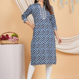 KALINI Women Floral Printed Flared Sleeves Thread Work Floral Kurta-image-2