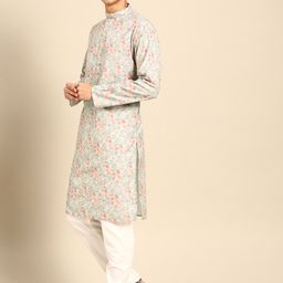 MANQ Abstract Printed Mandarin Collar Long Sleeve Straight Kurta image 3