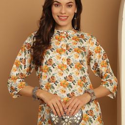 Anouk Floral Printed Sequinned Mandarin Collar A-Line Kurta-image-30
