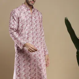 Anouk Rust Geometric Printed Cotton Mandarin Collar Thread Work Straight Kurta-5