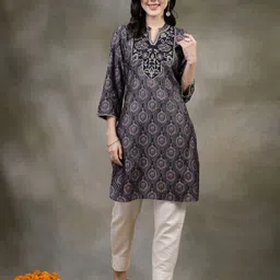 Nayam By Lakshita Floral Embroidered Modal Kurti-image-29
