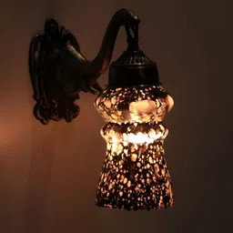 VAGalleryKing Black & White Printed Bell Shaped Antique Elephant Design Glass Wall Lamp-10