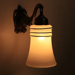 VAGalleryKing White & Gold-Toned Textured Glass Bell Shaped Wall Lamp-31