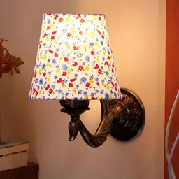 Aura White & Red Printed Metal Traditional Cylinder Shaped Wall Lamp-15