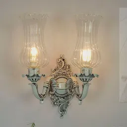 Fos Lighting White Traditional Swan Double Wall Lamp With Fluted Glass Shades-10