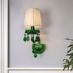 Fos Lighting Green & Off-White Frustum Shape Pleated Fabric Shade Wall Lamp-picture-8