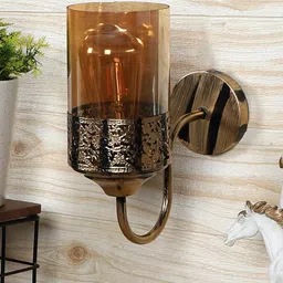 MFD HOME FURNISHING Gold-Toned Textured Wall Antic Glass Wall Lamp-image-76