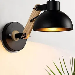 Homesake Industrial Adjustable Black & Brown Wooden Swing Wall Lamps-3