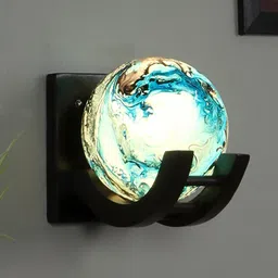 MFD HOME FURNISHING Brown & Blue Printed Spherical Shaped Wall Lamps-image-89