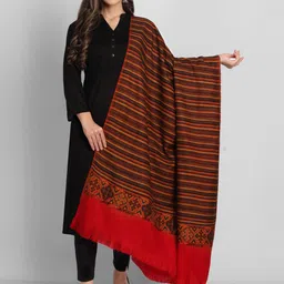 Zamour Women Maroon Striped Woven Design Shawl-56