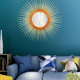 Aapno Rajasthan Gold-Toned & Orange Majestic Sun Wall Mirror-31