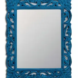 VAS collection home Blue Floral Patterned Wooden Wall Mirror-29