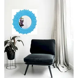 VAS collection home Blue Floral Patterned Wooden Wall Mirror-19