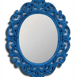 VAS collection home Blue Floral Patterned Wooden Wall Mirror-image-72