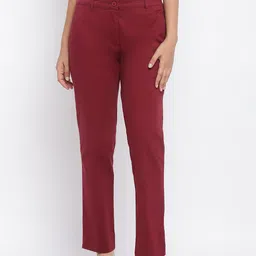 Fabindia Women Maroon Slim Fit Easy Wash Trousers-picture-2