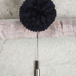 PELUCHE Men Navy Blue & Silver-Toned Velvet Floral Brooch Lapel Pin-image-43