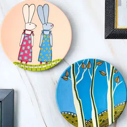 ARTYSTA BEAUTIFYING LIVES Pink & Blue 2 Pieces Bunny n Trees Wall Plate-picture-13