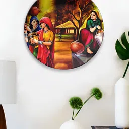 JIKRAA Yellow & Brown Printed Rajasthani Art Ceramic Round Wall Plate-image-18