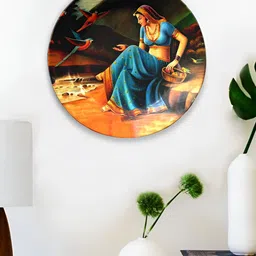 JIKRAA Blue & Brown Printed Jikraa-Rajasthani Ceramic Wall Plate-11
