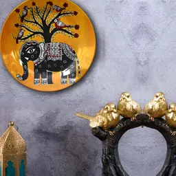 JIKRAA Yellow & Black Madhubani Art Ceramic Wall Plate-34