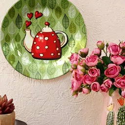 JIKRAA Green & Red Floral Printed Ceramic Round Wall Plate-35