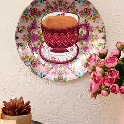 JIKRAA Beige & Red Floral Printed Ceramic Round Wall Plate-20