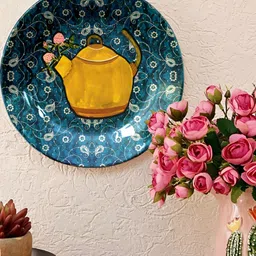 JIKRAA Blue & Yellow Floral Printed Ceramic Round Wall Plate-42