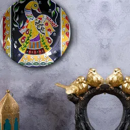 JIKRAA Black & Yellow Madhubani Art Ceramic Wall Plate-picture-49