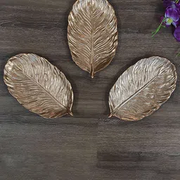 Art Street 3-Pcs Golden Palm Leaves Shaped MDF Wall Plates-image-6