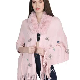 Stole & Yarn Women Floral Embroidered Butterfly Fur Collar Poncho-image-6