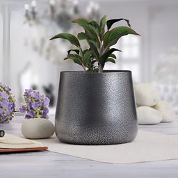 Homspurts Long Dish Silver Toned & Black Textured Metal Planter-image-95