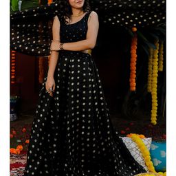 Indi INSIDE Black & Gold-Toned Embroidered Sequinned Foil Print Ready to Wear Lehenga & Unstitched Blouse-16