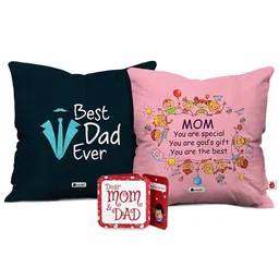 Indigifts Black & Pink 2 Pieces Best Dad Ever and Mom You're Special Printed Cushions-12
